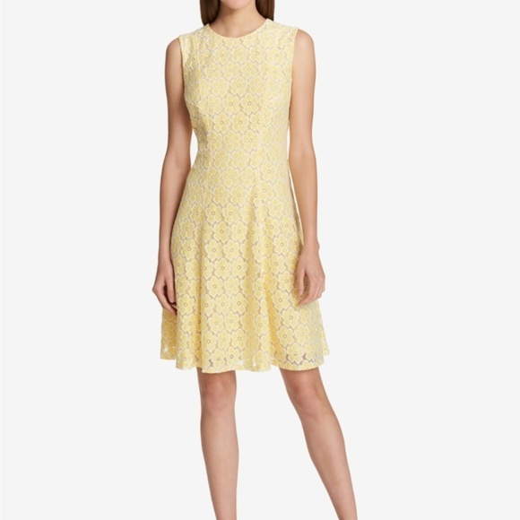 NWT Tommy Hilfiger A line yellow-white elegant Lace Dress size 16